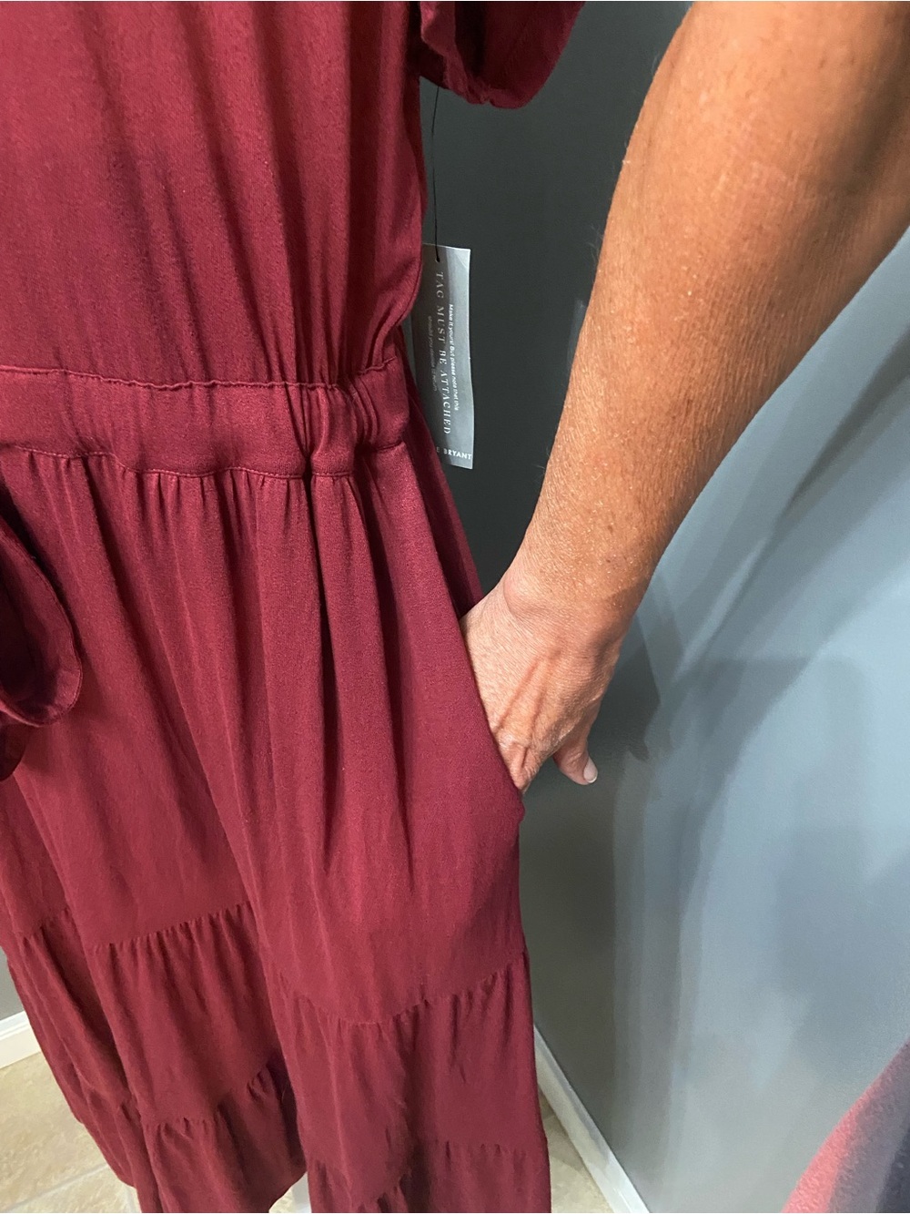 NWT Lane Bryant Plus Size 18/20 Burgundy Tiered MIDI Dress W/Tie Waist & Pockets - Picture 5 of 17